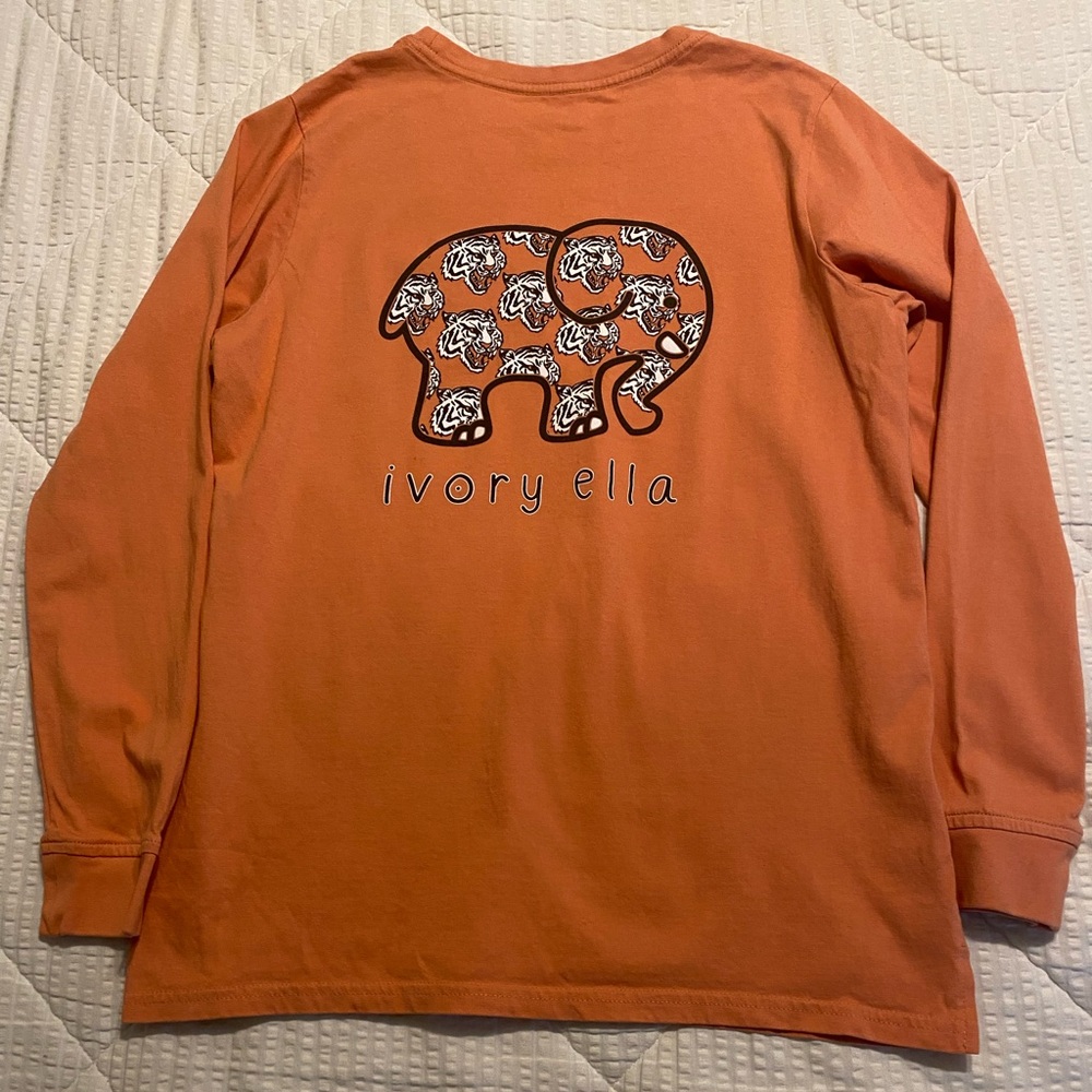 Ivory Ella Long Sleeve Tee Orange/Coral Graphic Tiger Print Organic Cotton M - Picture 11 of 11